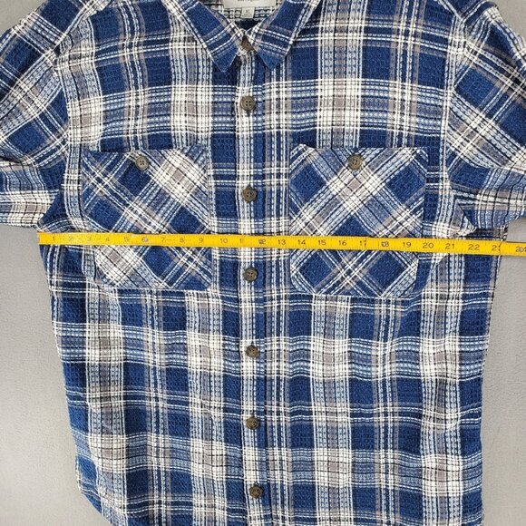 The Stronghold XL Textured Flannel Overshirt Blue Plaid Button Up Waffle Western - Picture 6 of 7